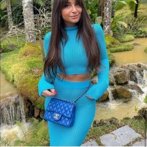 Luxurious blue knit crop top. Matching set available. Beach set. Going out set.